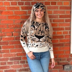 Tricot Chic Italian Animal Print Sweater - Beige and Black NWT
